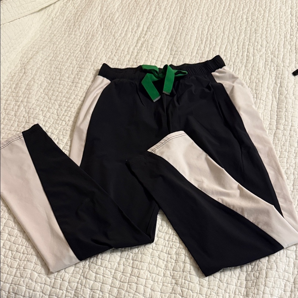 Derek Lam Athleta Black & White Joggers with Green Accent